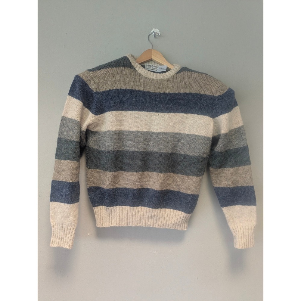 Pebble Beach Striped Sweater Mens XL Blue Grey Wool Blend Crewneck Vintage